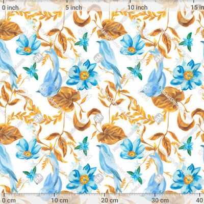 Акриловый с голубыми птицами и цветами бесшовный узор  by Lucyinyourheart 448 DPI