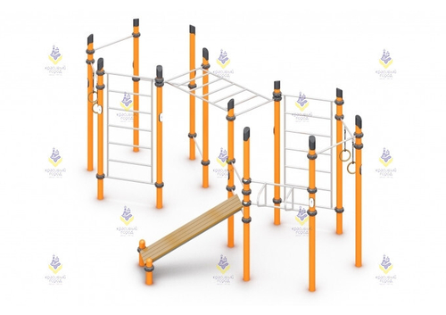 Воркаут «4 турника, 2 шведские стенки, 2 пары колец, рукоход и скамьи для пресса»