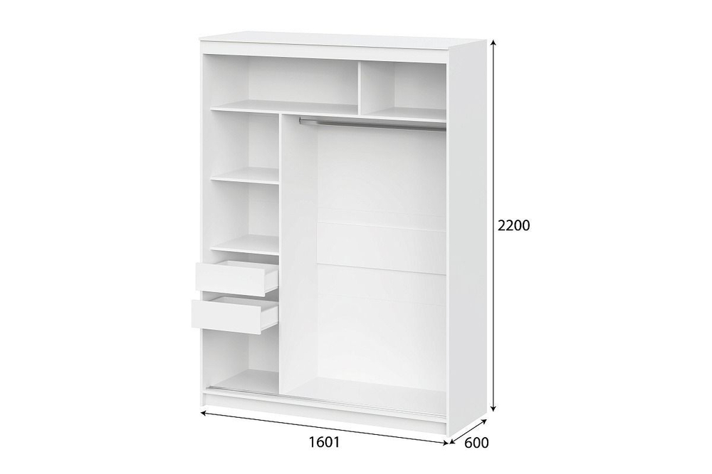 Шкаф-купе с зеркалом для одежды Белый текстурный 160х60х220 см