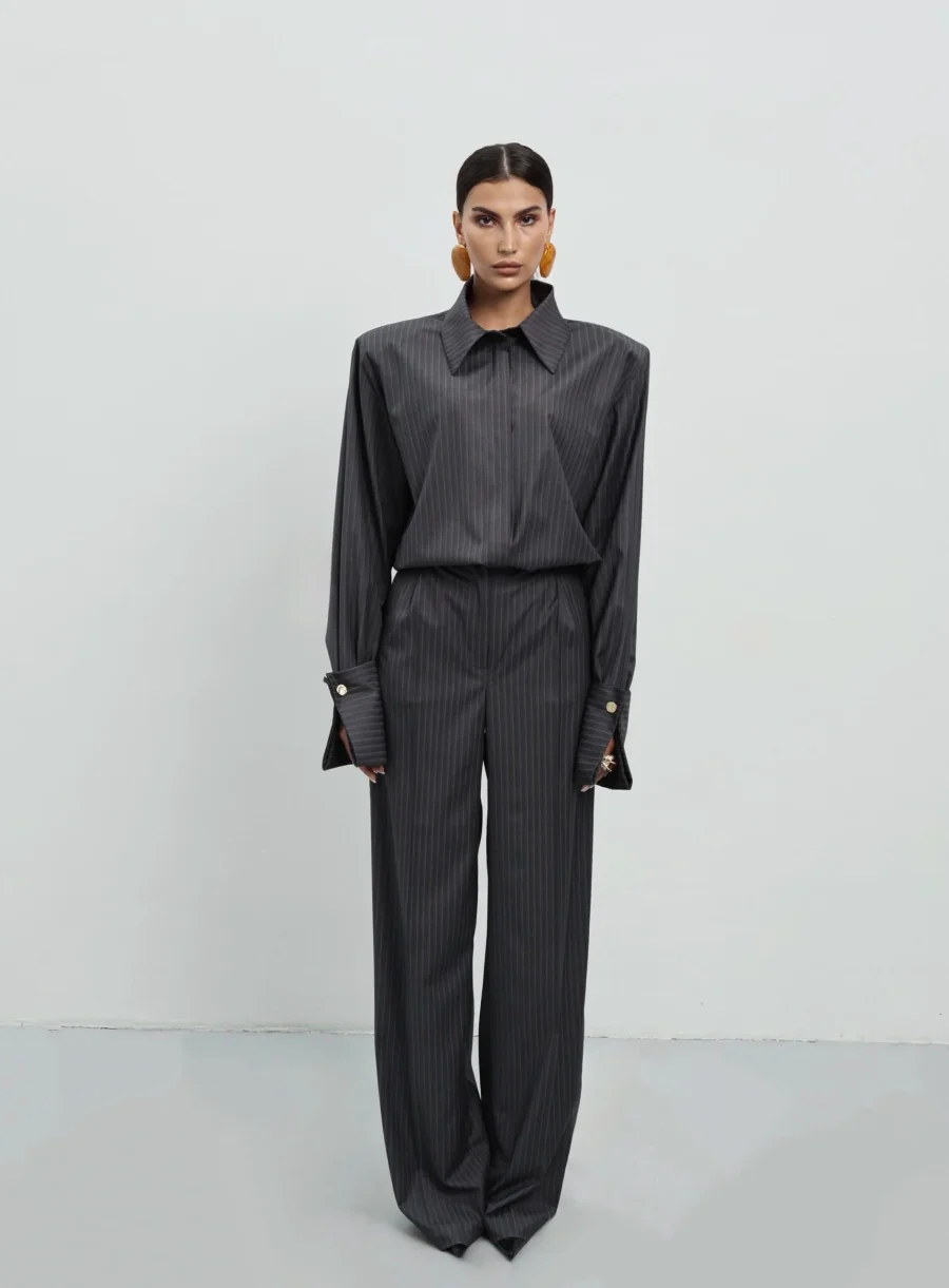 Брюки палаццо в полоску, Серые