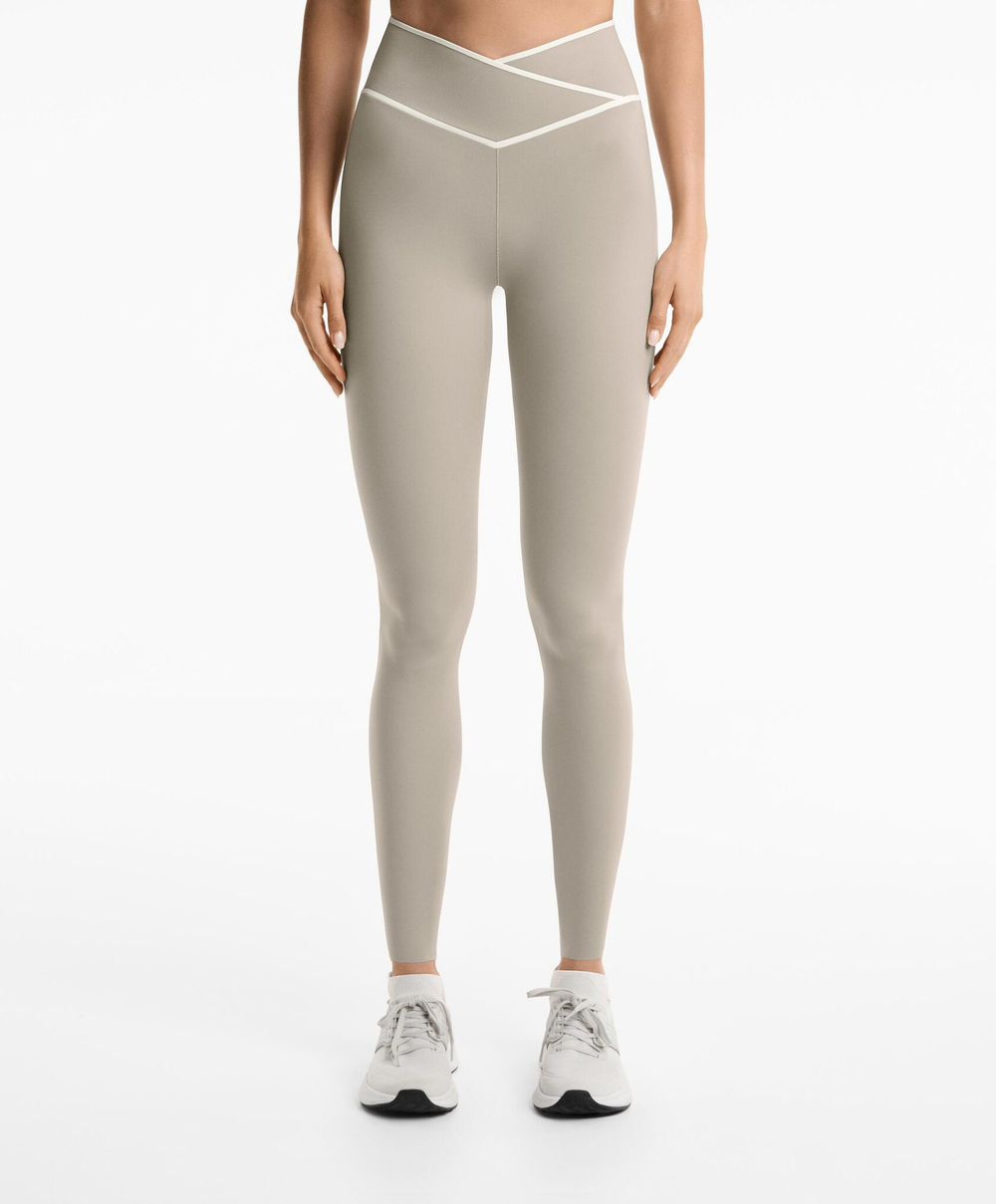 OYSHO Легинсы Perfect-adapt с V-образным вырезом на талии, длиной до щиколотки 65 см, серо-бежевый