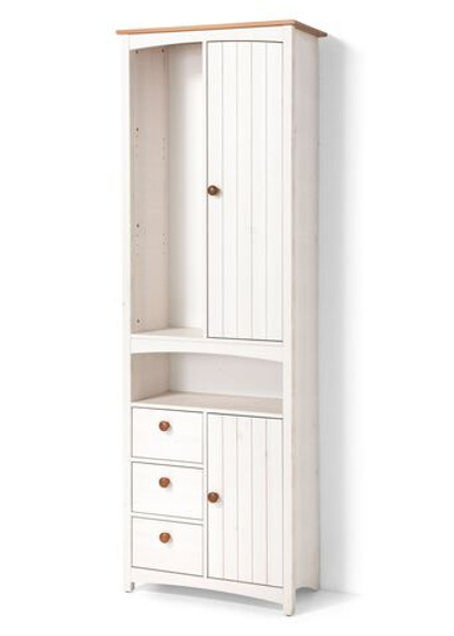 Шкаф пенал для ванной Паула из массива сосны, 2 двери 3 ящика, белый/черри