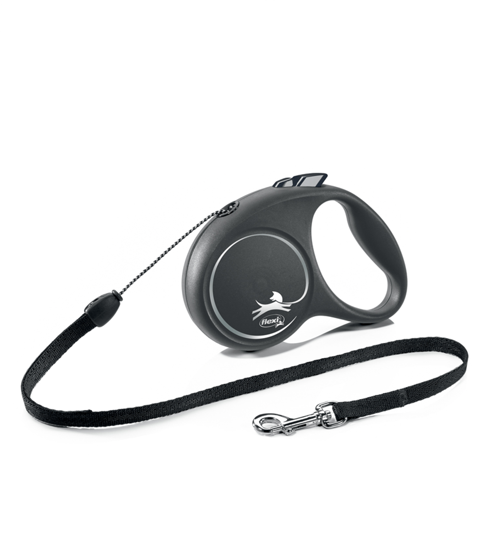 Поводок-рулетка Флекси Black Design S (до 12 кг) 5 м трос черный/серебро