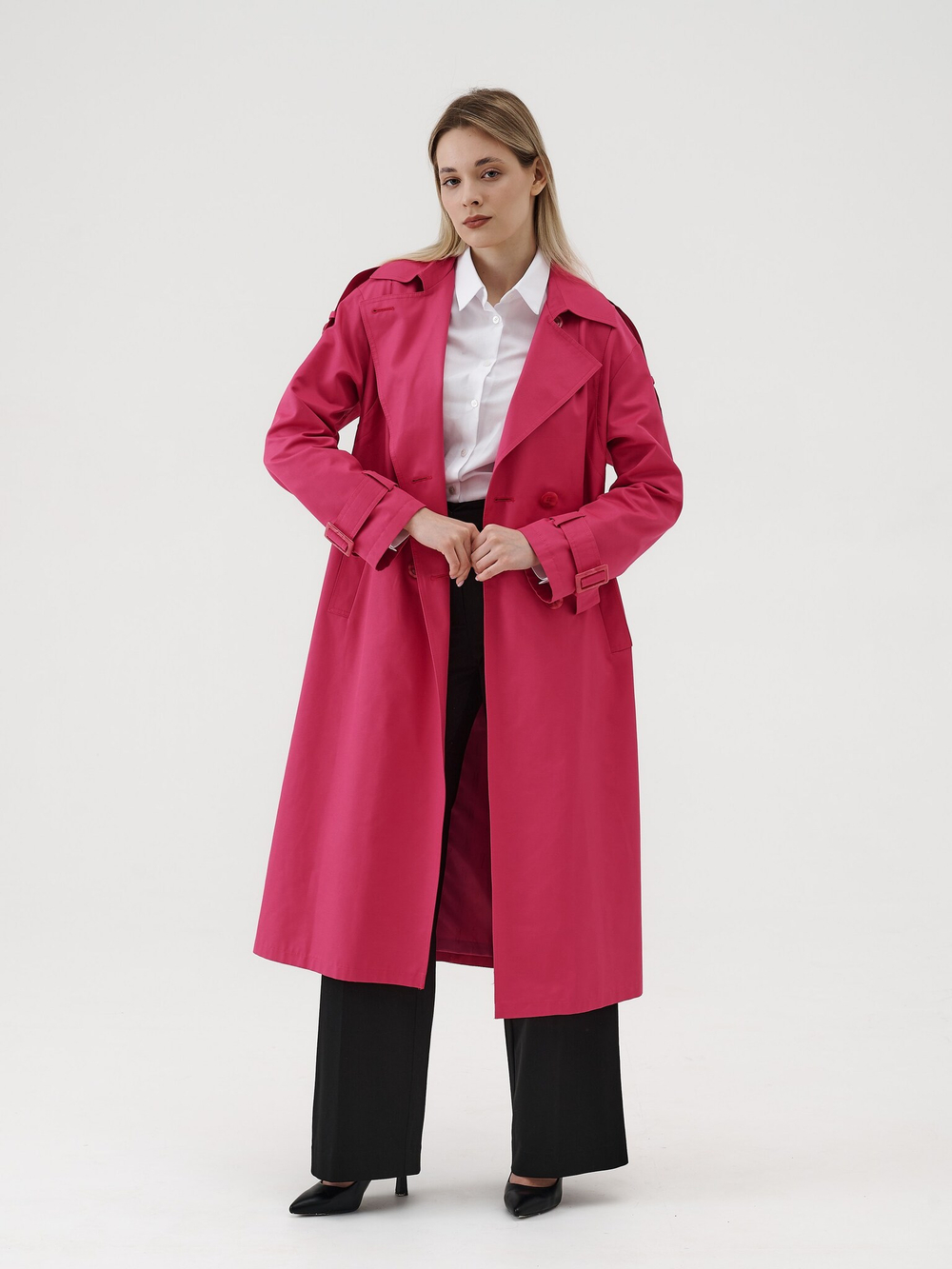 Тренч двубортный OVERSIZE фуксия