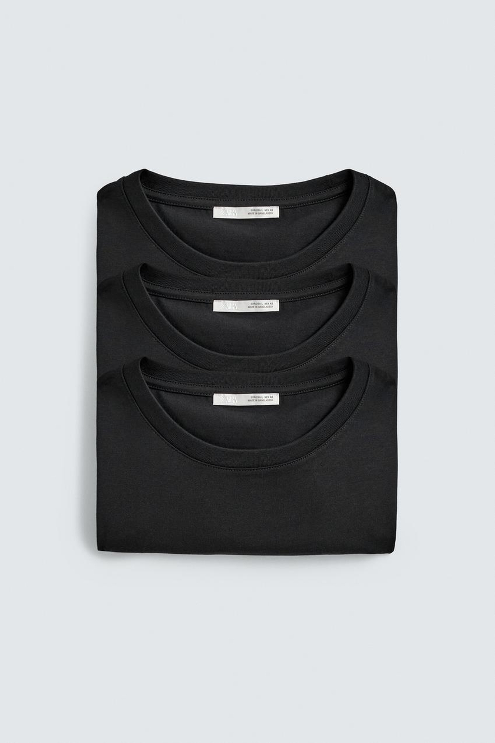 ZARA НАБОР ИЗ 3-Х БАЗОВЫХ ФУТБОЛОК MEDIUM WEIGHT, ЧЕРНЫЙ