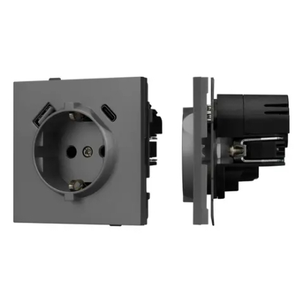 Механизм розетки с USB зарядкой SCT-TENDO-MUAC-SFPL-GR (230V, 16A) (Arlight, Матовый графитовый) 054609