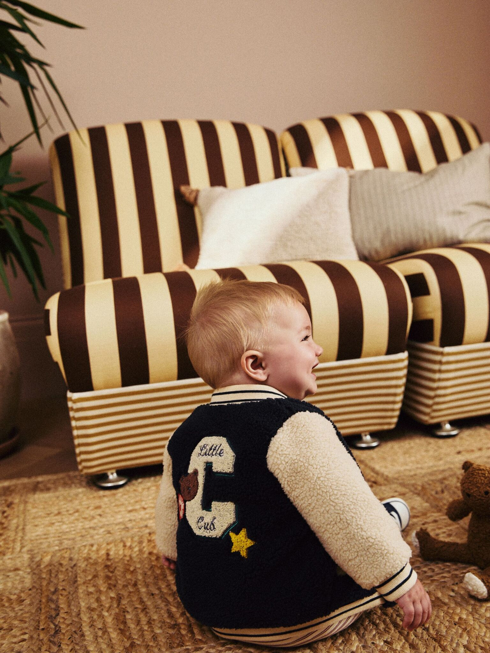 Флисовая куртка для малышей Next B79-296, Бежевый, Темно-синий