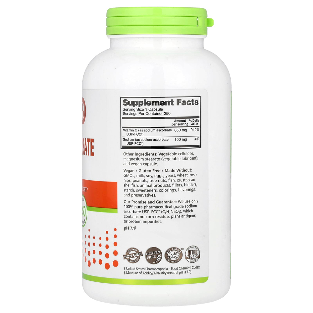 NutriBiotic, аскорбат натрия, 250 веганских капсул