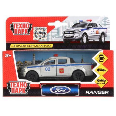 Модель ин. мет. "Ford Ranger пикап полиция" 12см. дв. багаж. в коробка (Технопарк)