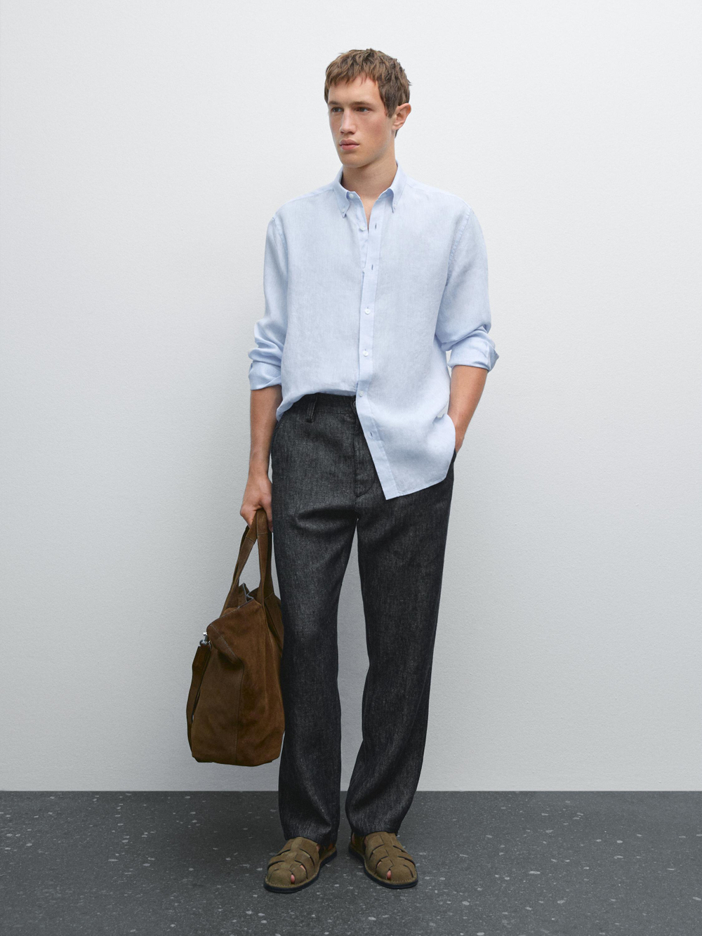 Massimo Dutti Рубашка из 100% льна, стандартного кроя, небесно-голубой