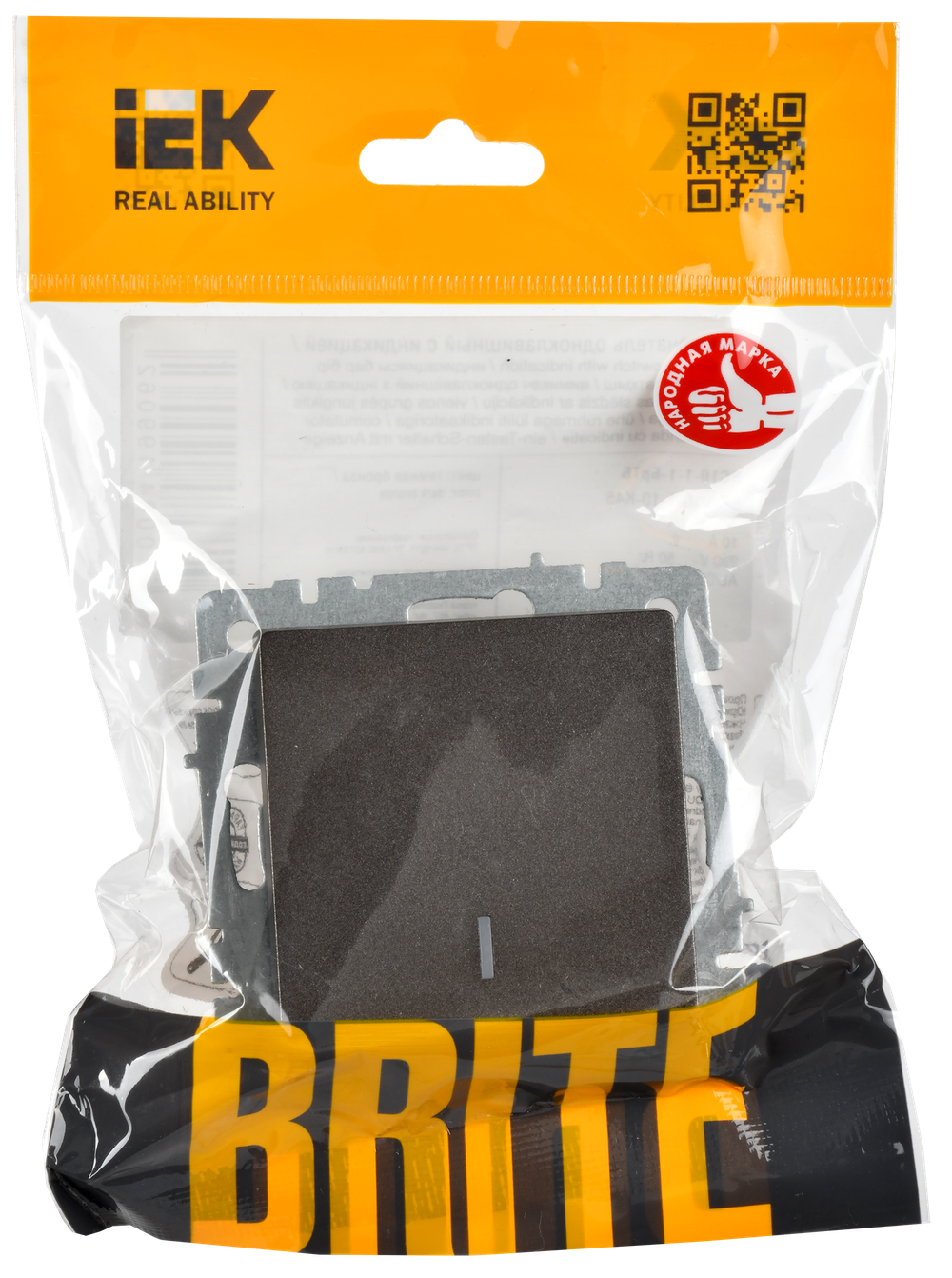 BRITE Выключатель 1-клавишный с индикацией 10А ВС10-1-1-БрТБ темная бронза IEK