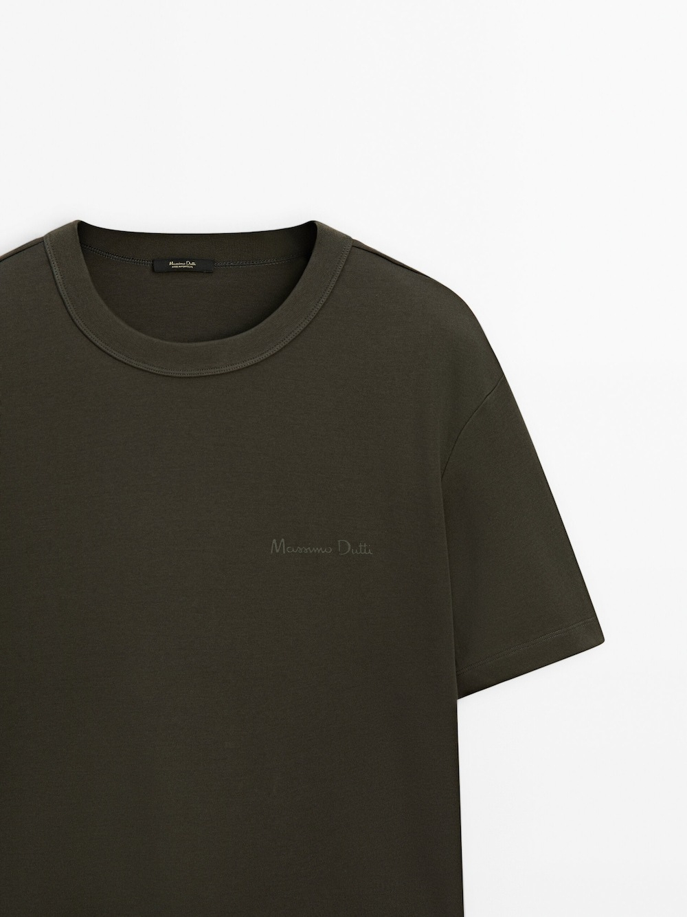 Massimo Dutti Хлопковая футболка с короткими рукавами, зеленый