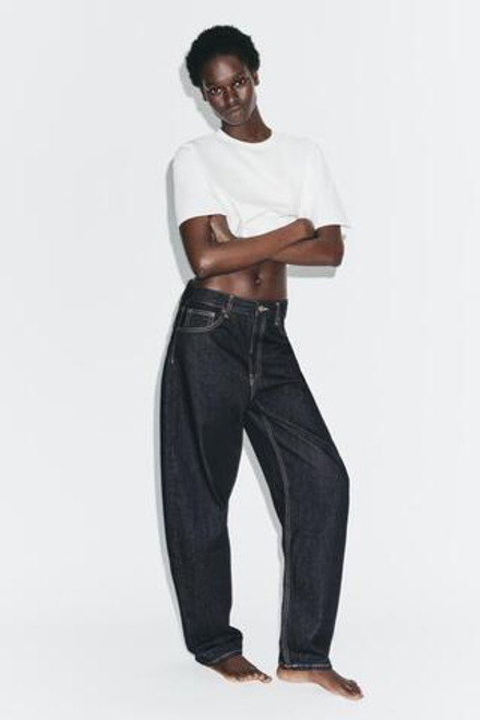 ZARA ДЖИНСЫ BARREL TRF С ВЫСОКОЙ ПОСАДКОЙ, ТЕМНЫЙ ИНДИГО