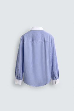ZARА РУБАШКА В ПОЛОСКУ С КОНТРАСТНЫМИ ЭЛЕМЕНТАМИ - LIMITED EDITION, НЕБЕСНО-ГОЛУБОЙ