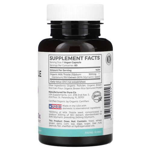 Pure Co., Органический расторопша, 300 мг, 60 веганских капсул