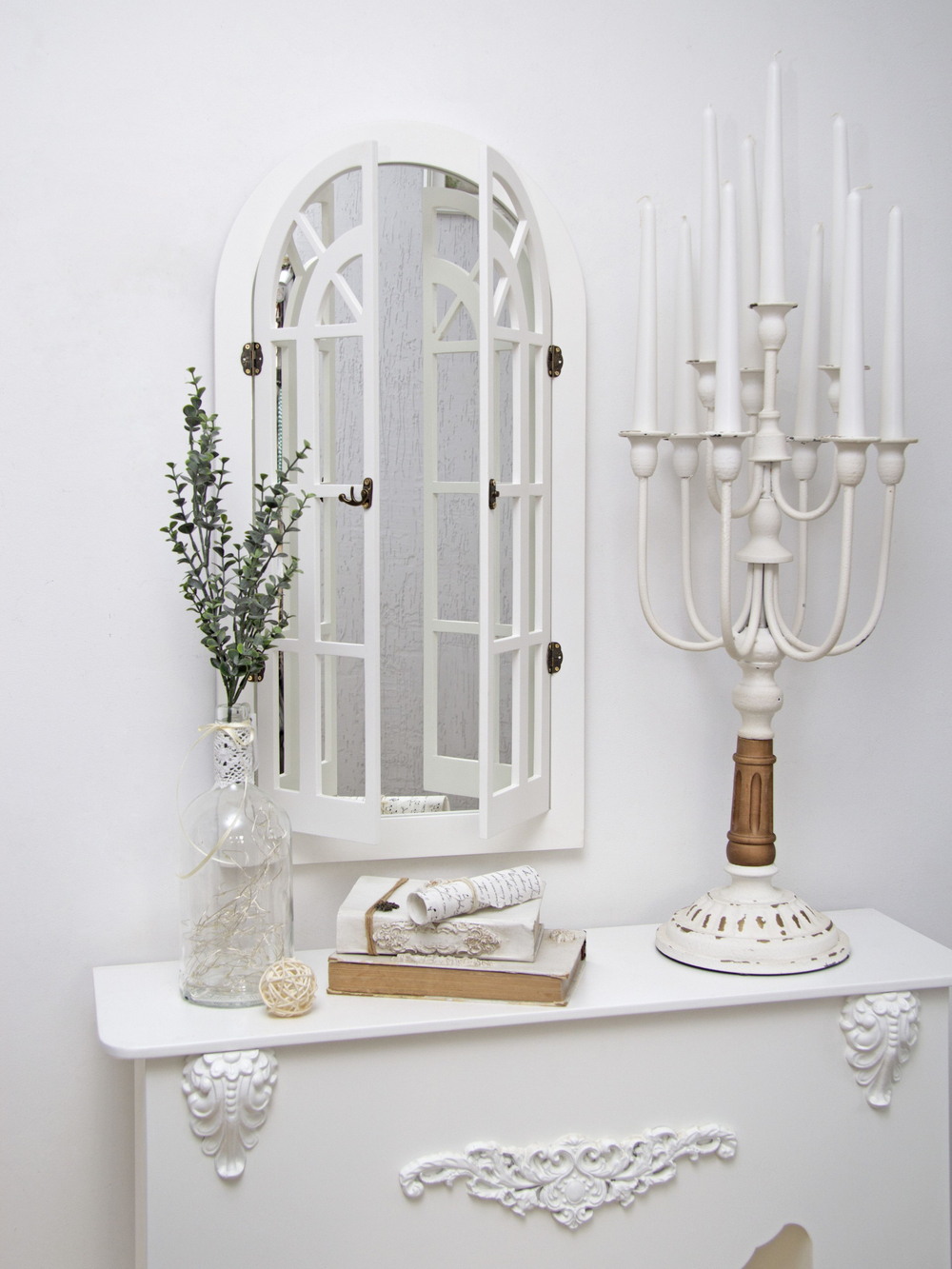 Зеркало на стену интерьерное в раме, фальш-окно "Окно-арка" 77*43 см Elenadecor