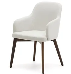 Стул Nelida из бежевой синели с ножками в темной отделке