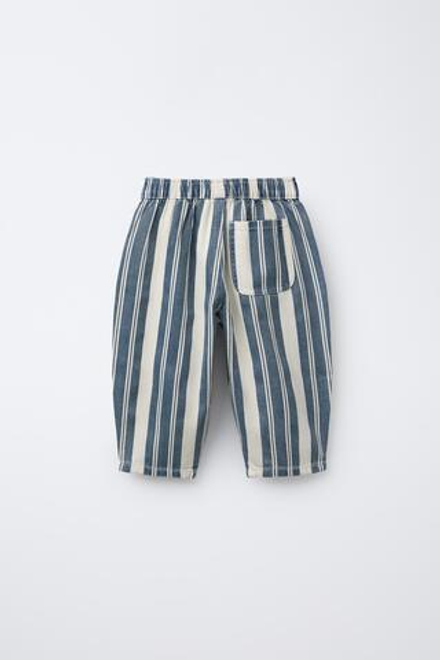 ZARA БРЮКИ ИЗ ТВИЛА BALLOON В ПОЛОСКУ, СИНИЙ/БЕЛЫЙ