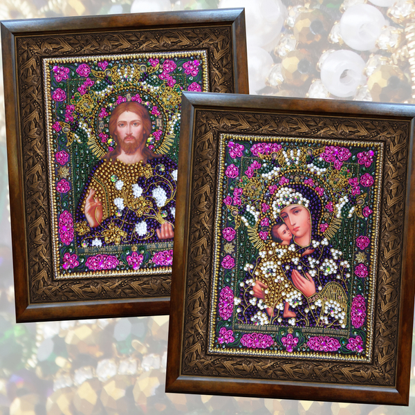 И19в-И20в Комплект наборов для вышивания Венчальная пара: Богородица Феодоровская и Лоза истинная