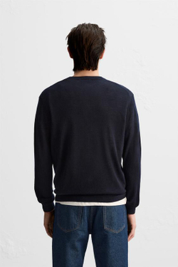 ZARA СВИТЕР ИЗ ЛЕГКОЙ ШЕРСТИ И КАШЕМИРА С V-ОБРАЗНЫМ ВЫРЕЗОМ, МОРСКОЙ СИНИЙ