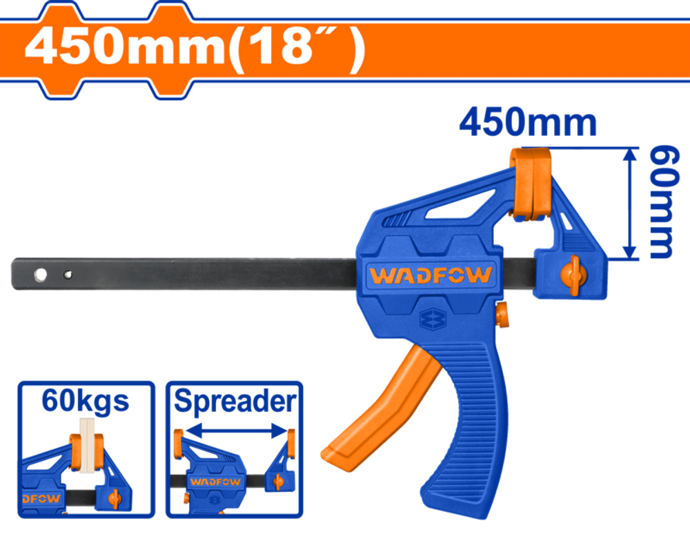 Струбцина быстрозажимная 450х60 мм (6/24) WADFOW WCP4318