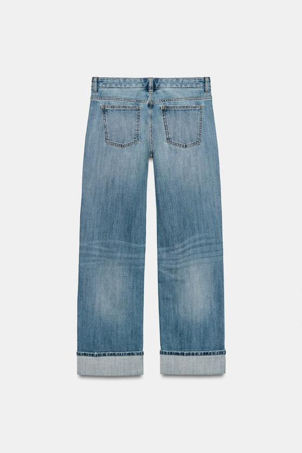 ZARA ДЖИНСЫ TRF LOOSE С НИЗКОЙ ПОСАДКОЙ И ОТВОРОТАМИ, СИНИЙ