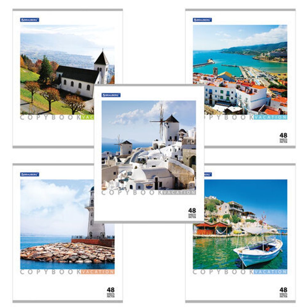 Тетрадь А5, 48 л., BRAUBERG ЭКО, клетка, обложка картон, КАНИКУЛЫ, 401819, 5шт