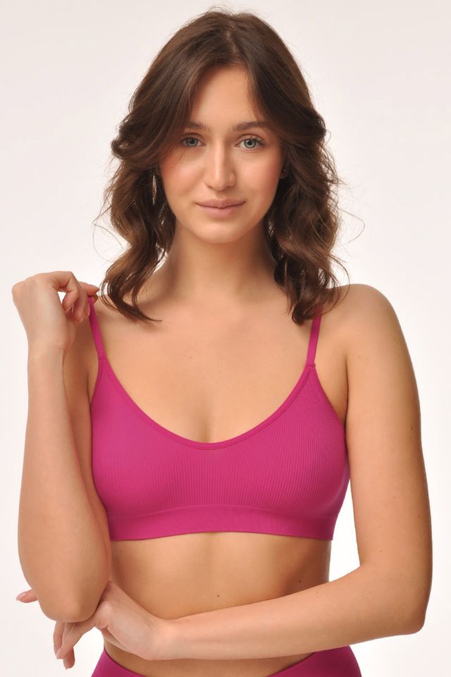 Топ из микрофибры с фактурой рубчик ярко-розовый