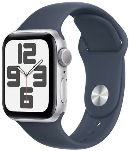 Apple Watch SE 2 (2024), 44 мм, Умные часы Корпус из алюминия цвета Серебро, спортивный ремешок Штормовой синий