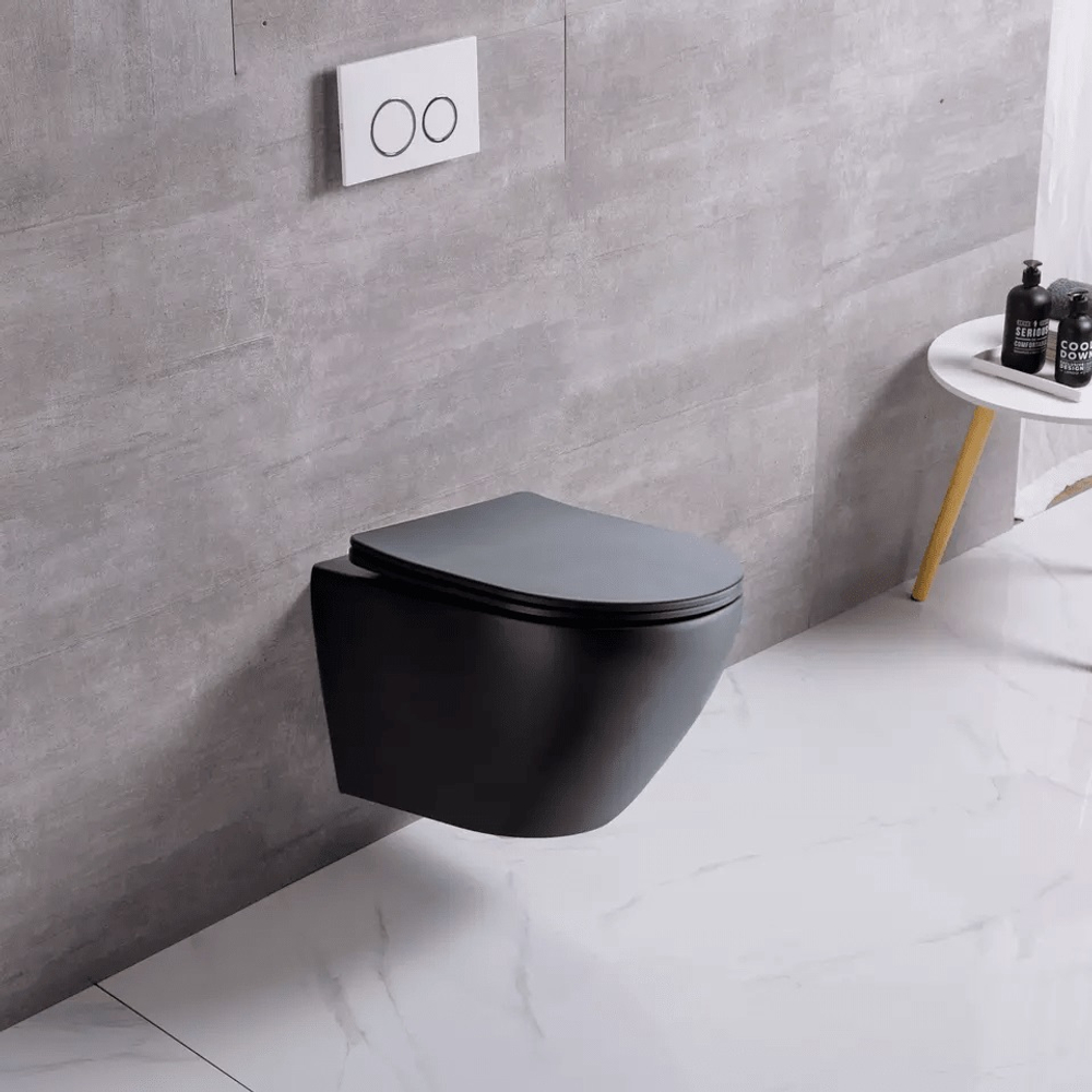 Унитаз подвесной Ceruttispa СЕЛЛА (SELLA) Aria MB CT9160 черный матовый, ТЕРМООБЖИГ (не плёнка) безободковый (490х360х325)
