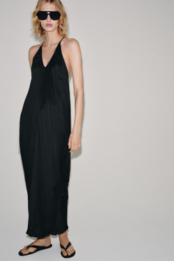 ZARA АТЛАСНОЕ ПЛАТЬЕ СО СБОРКАМИ — ZW COLLECTION, ЧЕРНЫЙ