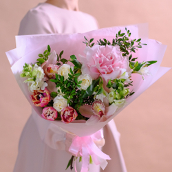 Нежный букет с французской розой и орхидеей #128 (готовый букет)