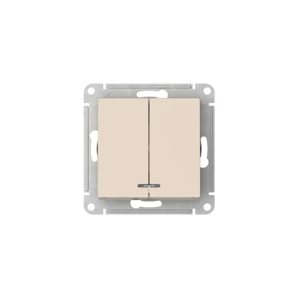 ATLASDESIGN 2-клавишный ВЫКЛЮЧАТЕЛЬ с подсветкой, сх.5а, 10АХ, мех., быстрозажим. клем., БЕЖЕВЫЙ
