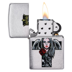 Зажигалка Zippo Cross Queen and Skull Design с покрытием Brushed Chrome