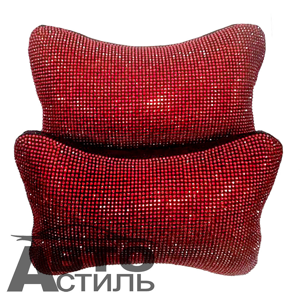 Подушки на подголовник Coolpart - DIAMOND (2шт) - P20-RD - Замша черный +Красные Стразы