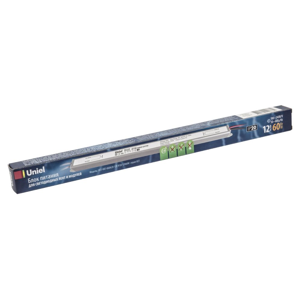 UET-VAT-060A20 12V IP20 Блок питания ультратонкий. 60Вт. Металлический корпус. TM Uniel