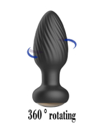 Черная анальная вибропробка с вращением и пультом ДУ - 9,8 см.