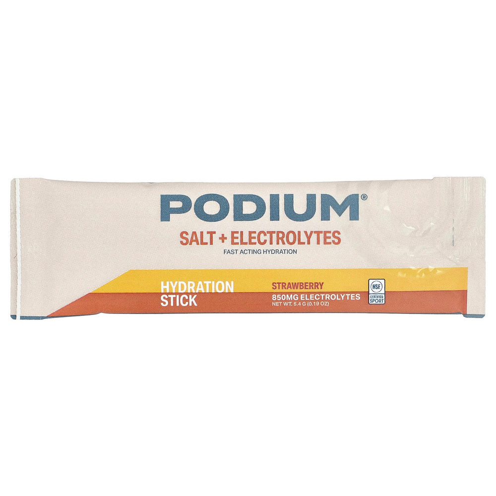 Podium Nutrition, соль и электролиты, стики для гидратации, клубника, 6 стиков по 5,4 г (0,19 унции)