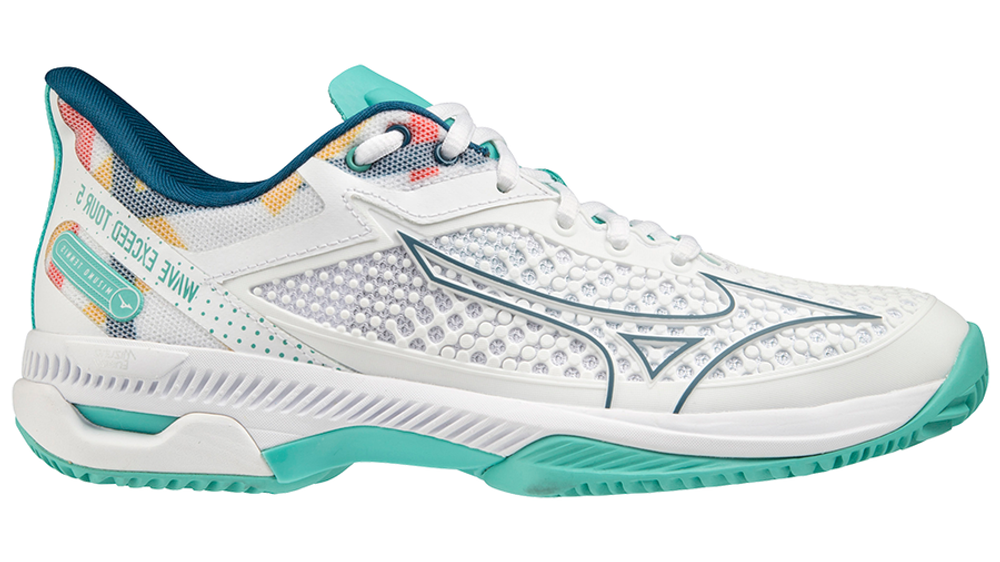 Женские Кроссовки теннисные Mizuno Wave Exceed Tour 5 CC - white/turquoise/moroccanblue