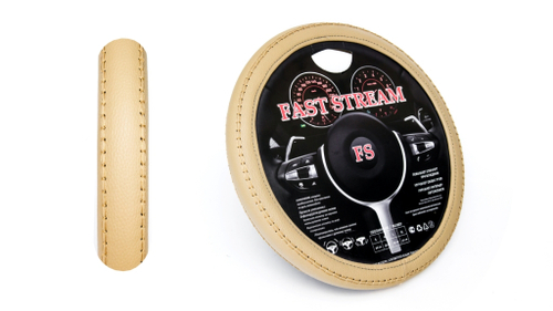 Оплетка руля M 37-38 см экокожа с угловой строчкой бежевая (FAST STREAM)