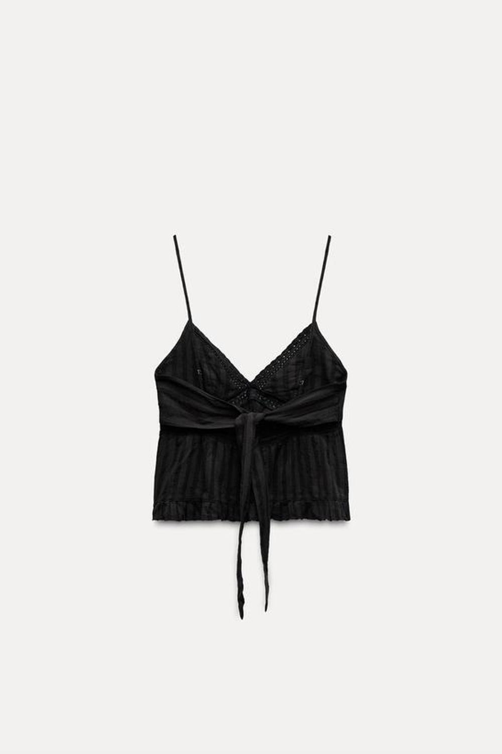 ZARA ТОП С ВЫШИВКОЙ И ЗАВЯЗКАМИ, ЧЕРНЫЙ