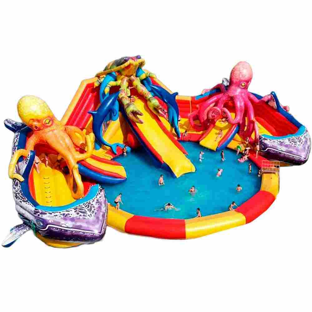 Надувной наземный аквапарк «Логово осьминогов PRO» с бассейном, 18*16*8,7 м
