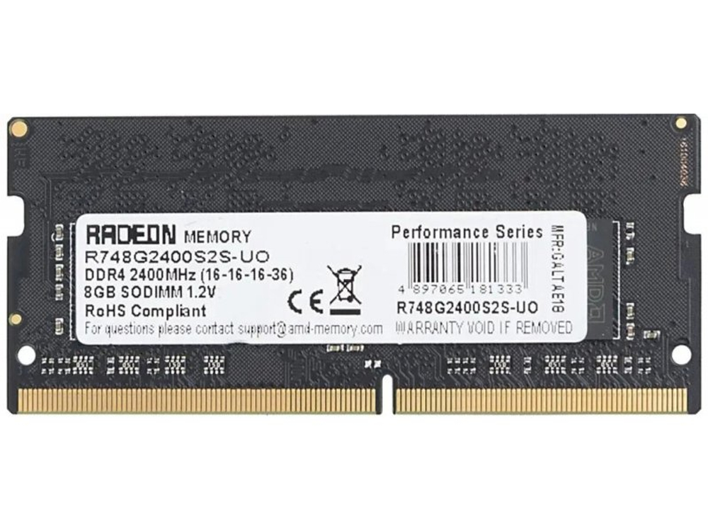 Оперативная память AMD Radeon R7 Performance R748G2400S2S-UO, DDR4 1х 8ГБ 2400 МГц, SODIMM, OEM