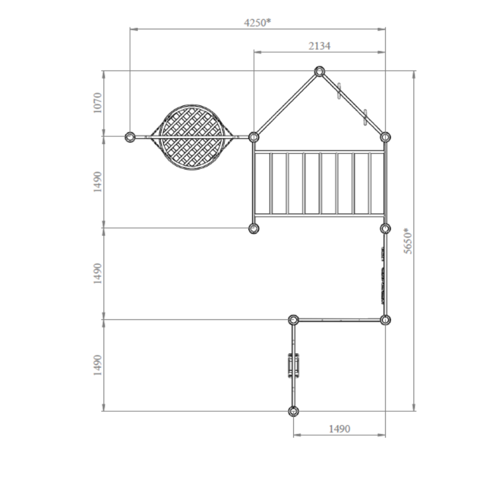 Спортивный комплекс №97, качели, рукоход, шведская стенка, кольца, скалодром, 5650*4250*2700 мм., D=89 мм