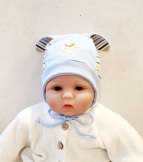 Шапочка хлопок с ушками, Собачка , голубая 44