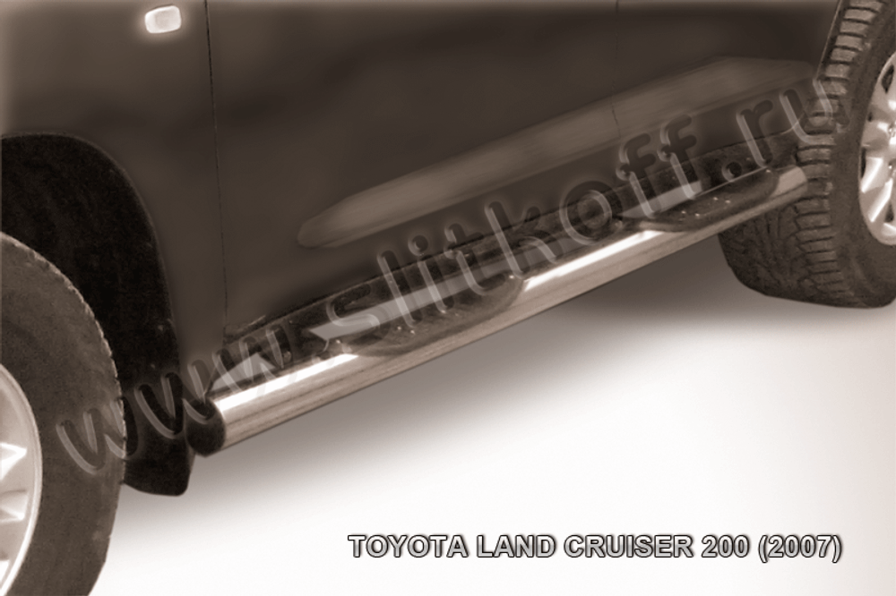 Пороги из нержавейки Toyota Land Cruiser 200 (2007-2012) d76 с проступями