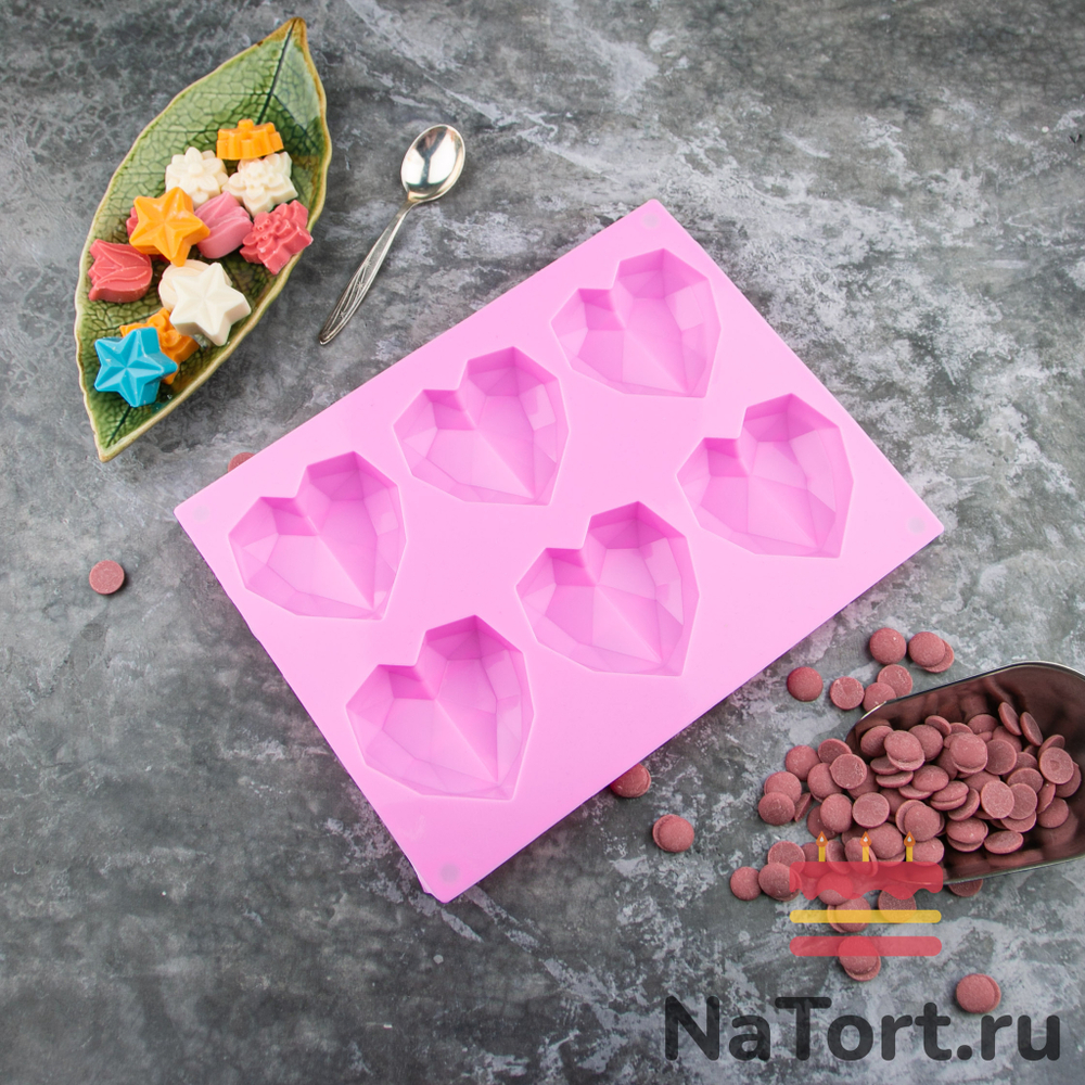 Силиконовая форма «Сердечки с гранями 6 в 1»