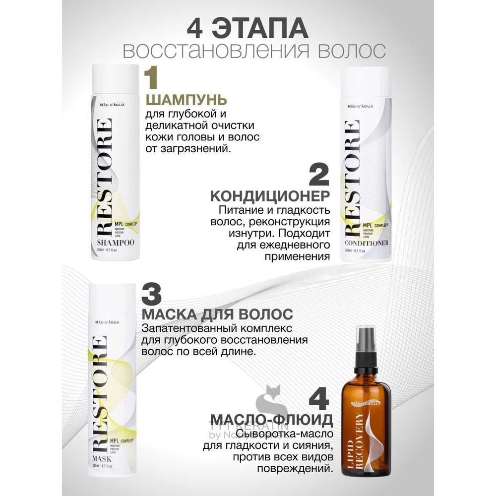 MAE D` AGUA RESTORE Шампунь восстанавливающий для волос для нормальной и сухой кожи