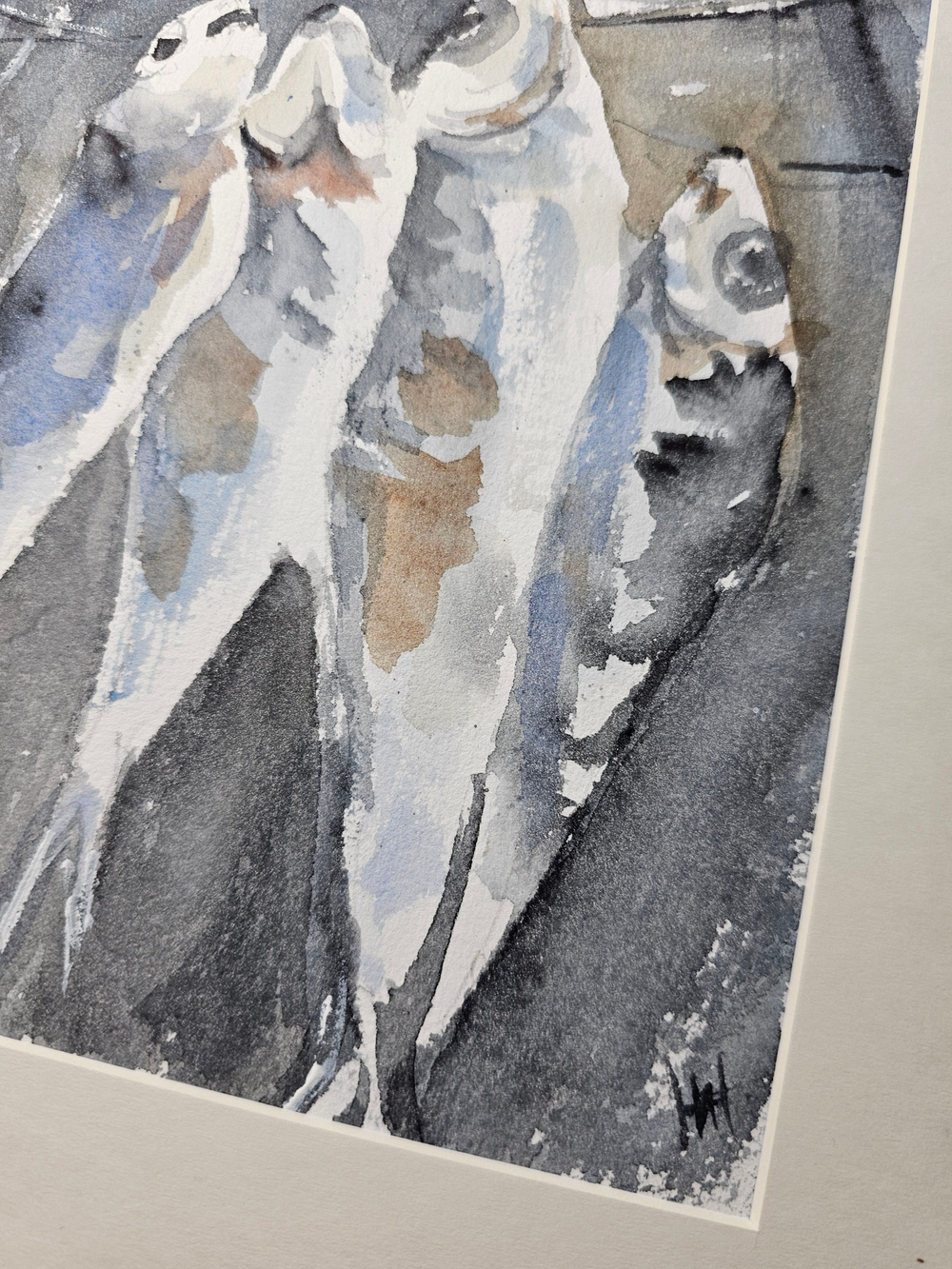 Картина авторская акварельная в паспарту 30х40 см на стену для интерьера "После рыбалки"