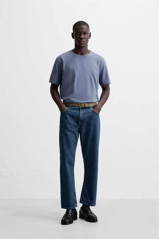 ZARA БАЗОВАЯ ФУТБОЛКА MEDIUM WEIGHT, СИНИЙ